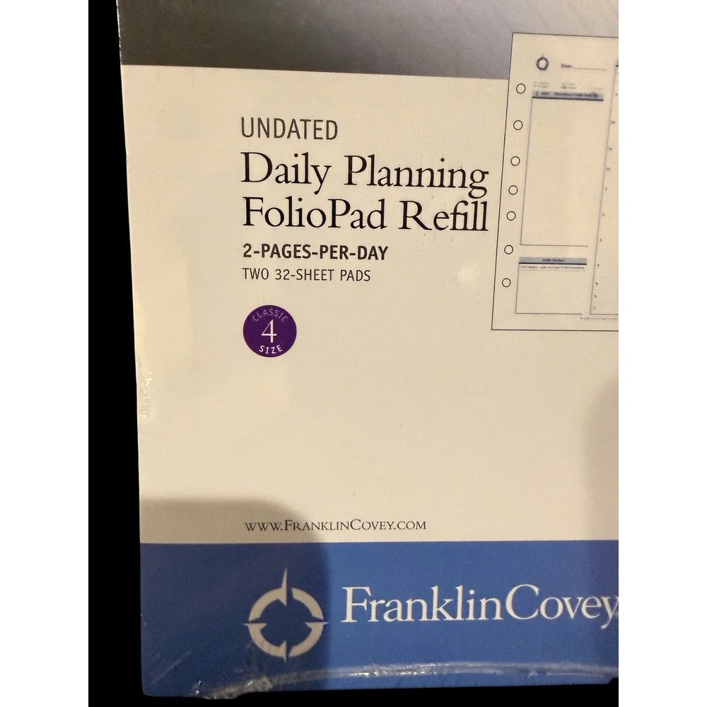 FranklinCovey Undated Daily Planning FolioPad Refill Classic Size 4 31278 7-Ring